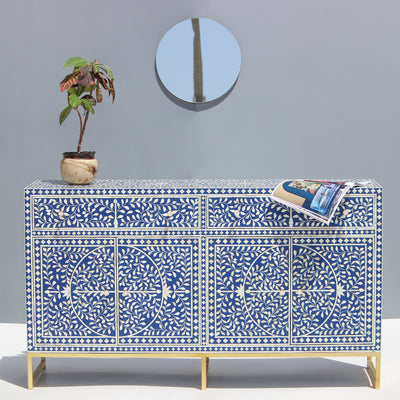Arabesque Inlay Four-Door Buffet - Blue