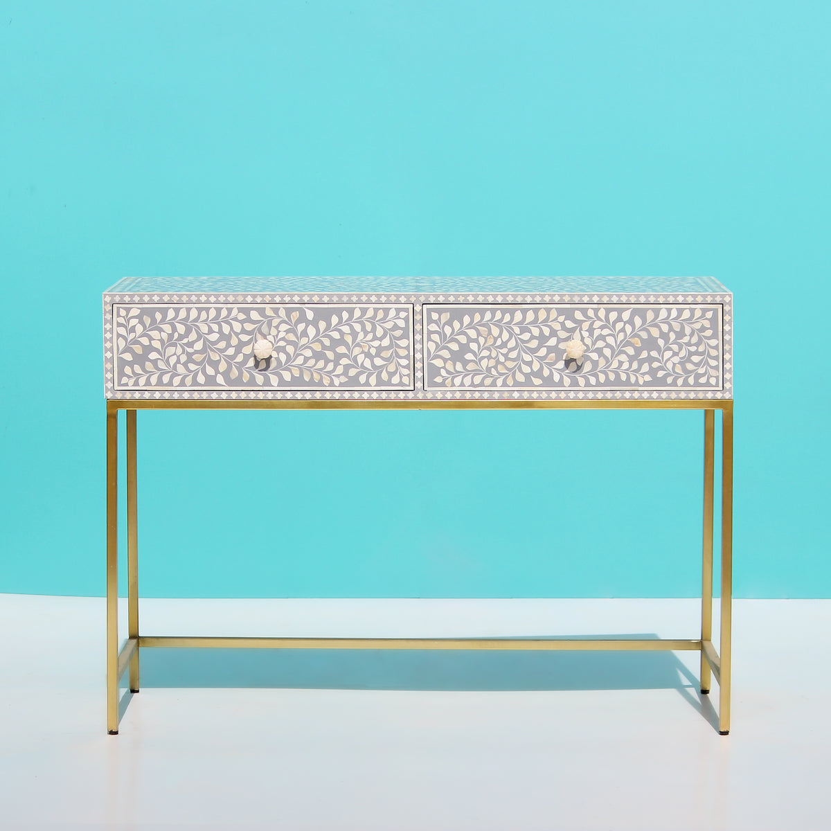 Arabesque Bone Inlay Two-Drawer Console Table - Grey