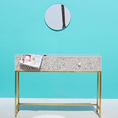 Arabesque Bone Inlay Two-Drawer Console Table - Grey