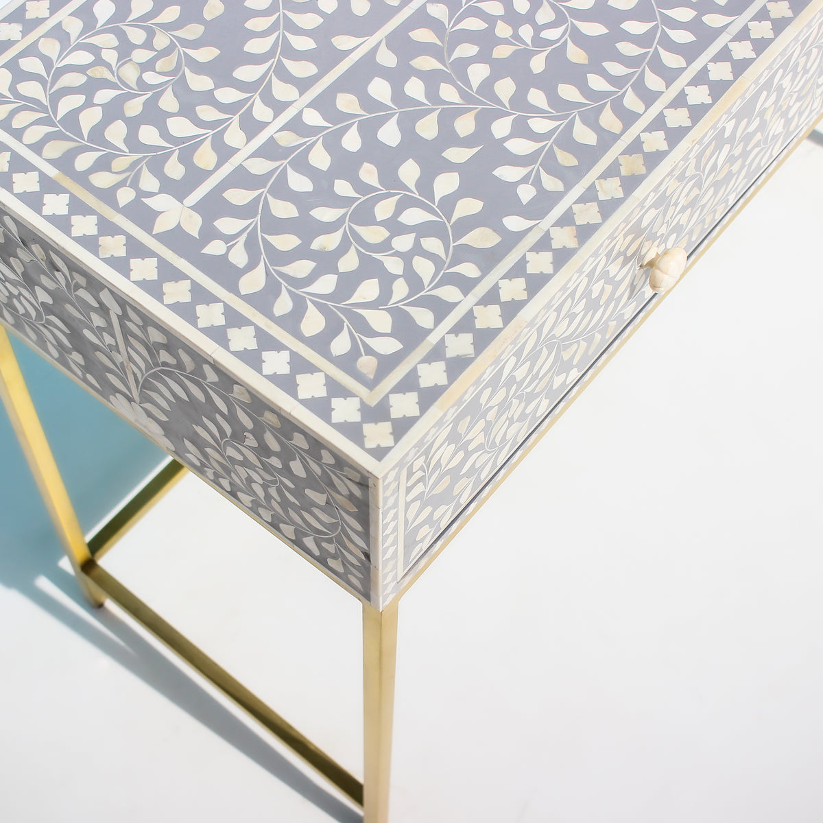 Arabesque Bone Inlay Two-Drawer Console Table - Grey