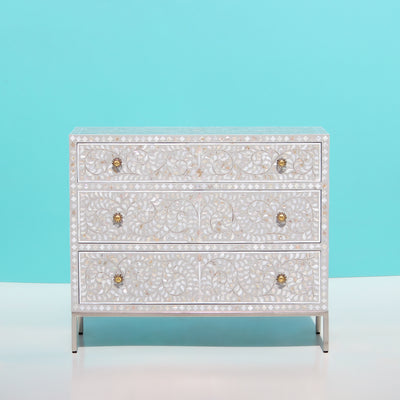 Arabesque Mother of Pearl Inlay Three-Drawer Dresser - Grey