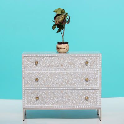 Arabesque Mother of Pearl Inlay Three-Drawer Dresser - Grey
