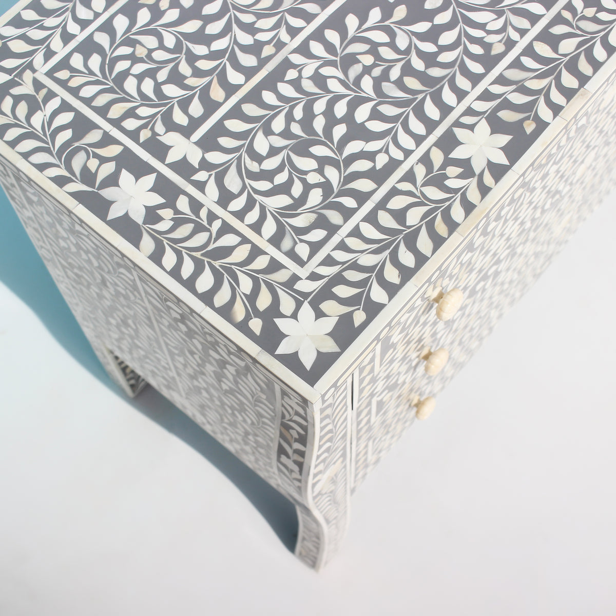 French Bombay Style Arabesque Bone Inlay Changing Table – Grey