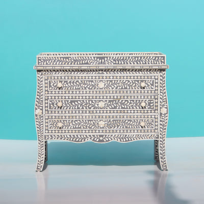 French Bombay Style Arabesque Bone Inlay Changing Table – Grey