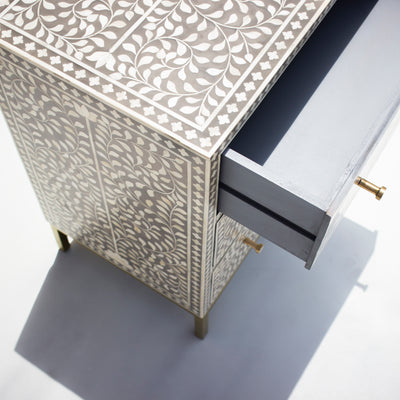 Arabesque Bone Inlay Three-Drawer Chest - Grey