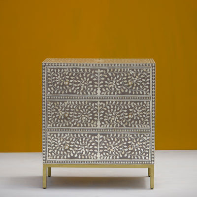 Arabesque Bone Inlay Three-Drawer Chest - Grey