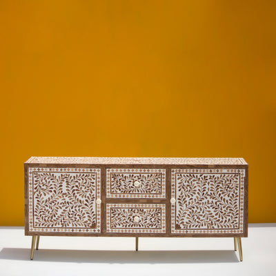 Arabesque Teak Wood Inlay Media Console