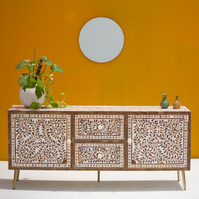 Arabesque Teak Wood Inlay Media Console