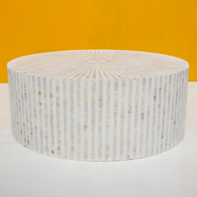 Riga Sunburst Mother of Pearl Inlay Round Coffee Table - White