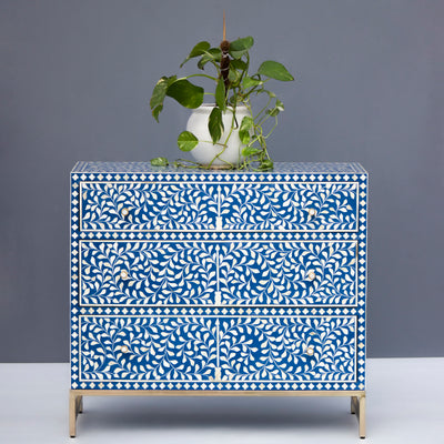 Arabesque Bone Inlay Three-Drawer Dresser - Blue