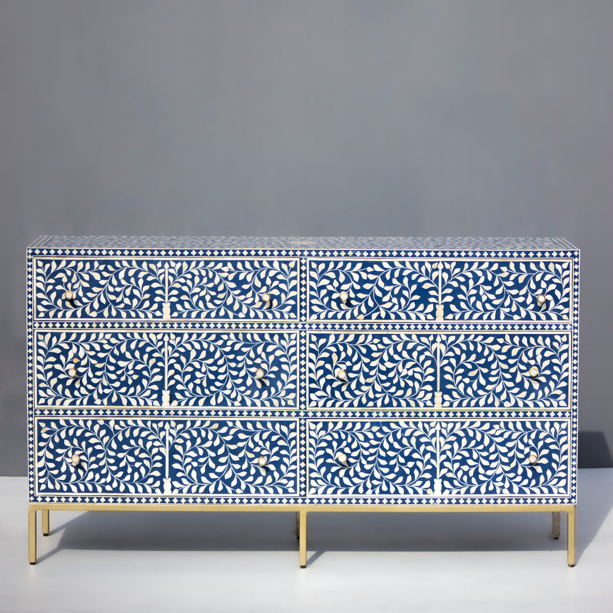 Arabesque Bone Inlay Six-Drawer Dresser - Blue