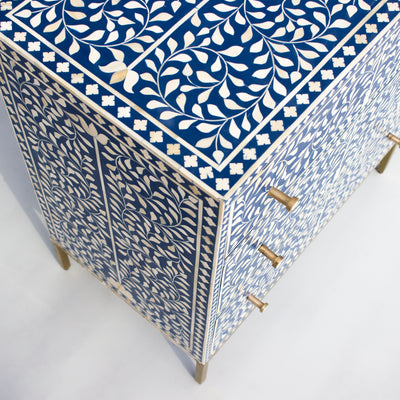 Arabesque Bone Inlay Three-Drawer Dresser - Blue