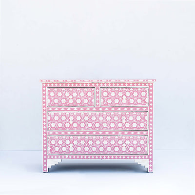 Honeycomb Inlay Four Drawer Chest – Pink