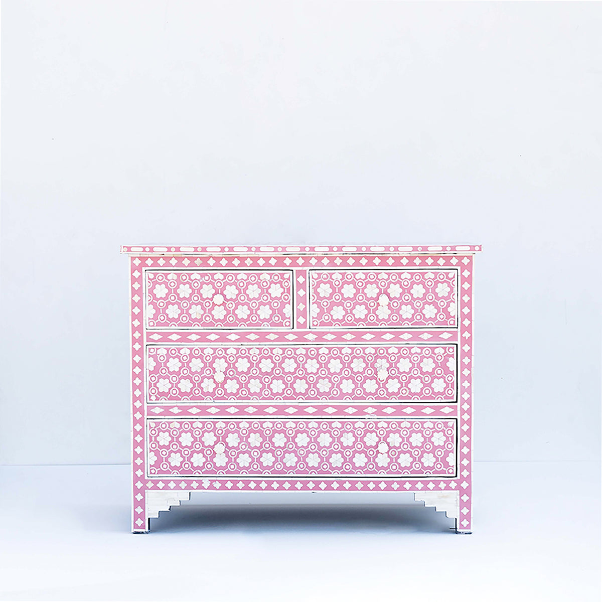 Honeycomb Inlay Four Drawer Chest – Pink