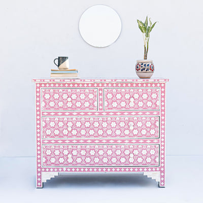 Honeycomb Inlay Four Drawer Chest – Pink