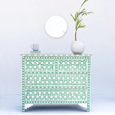 Honeycomb Inlay Four-Drawer Chest – Green
