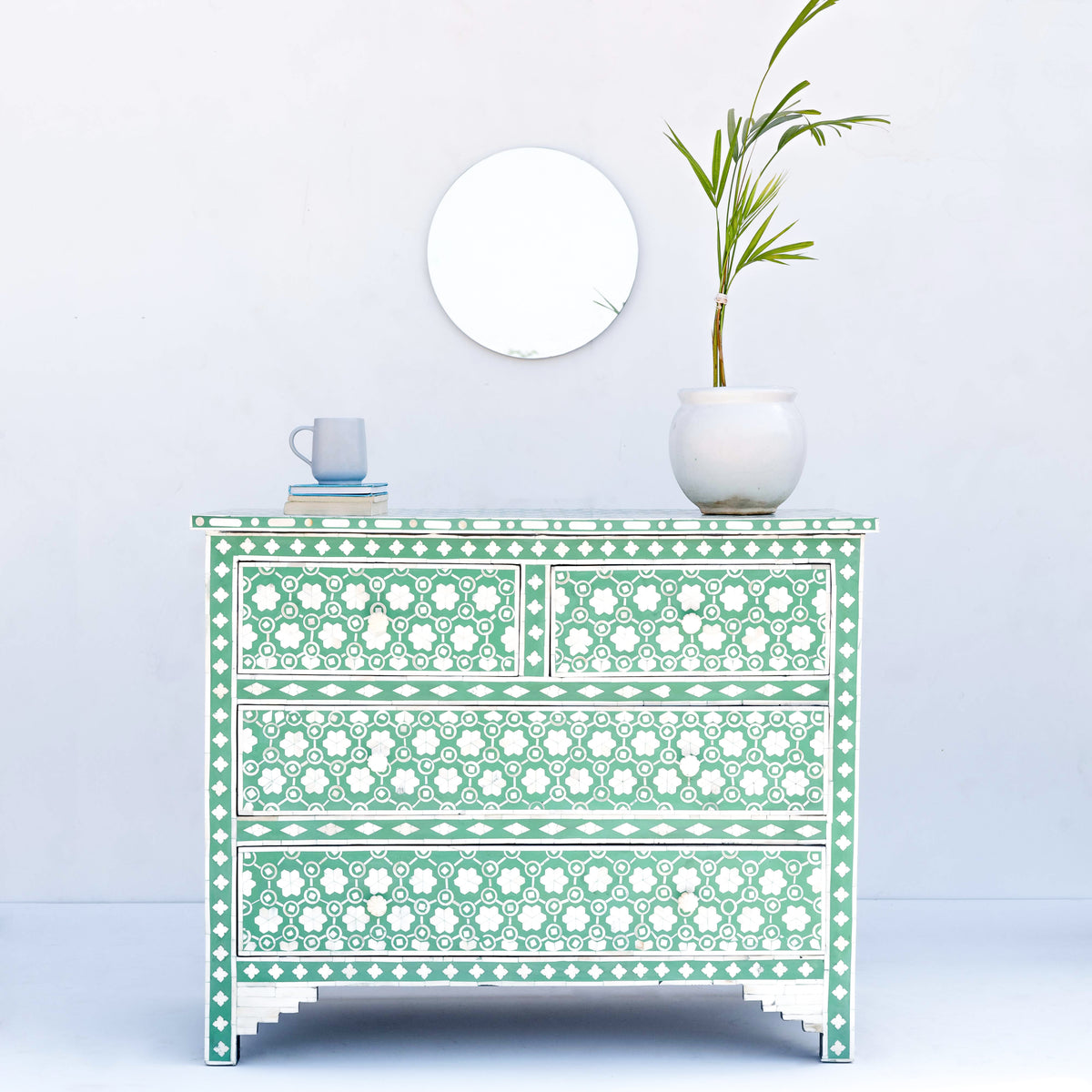 Honeycomb Inlay Four-Drawer Chest – Green