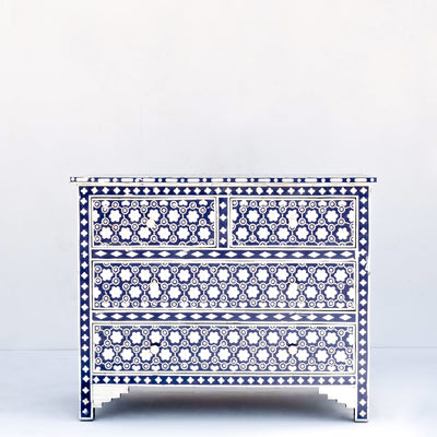 Honeycomb Inlay Four-Drawer Chest – Midnight Blue