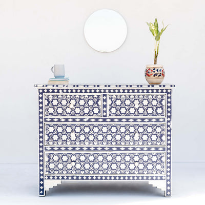 Honeycomb Inlay Four-Drawer Chest – Midnight Blue