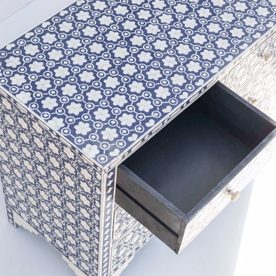 Honeycomb Inlay Four-Drawer Chest – Midnight Blue