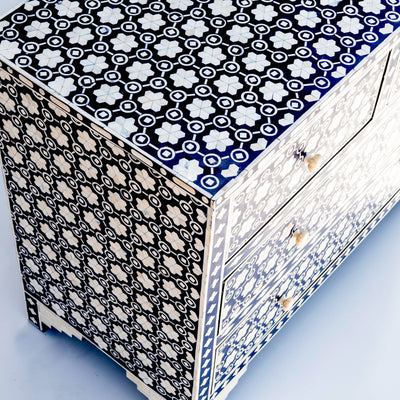 Honeycomb Inlay Four-Drawer Chest – Midnight Blue