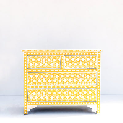 Honeycomb Inlay Four-Drawer Chest - Yellow