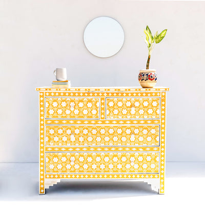 Honeycomb Inlay Four-Drawer Chest - Yellow