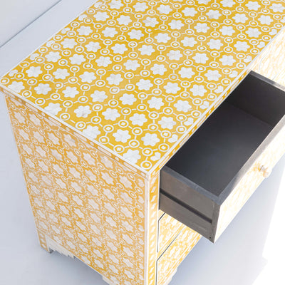 Honeycomb Inlay Four-Drawer Chest - Yellow