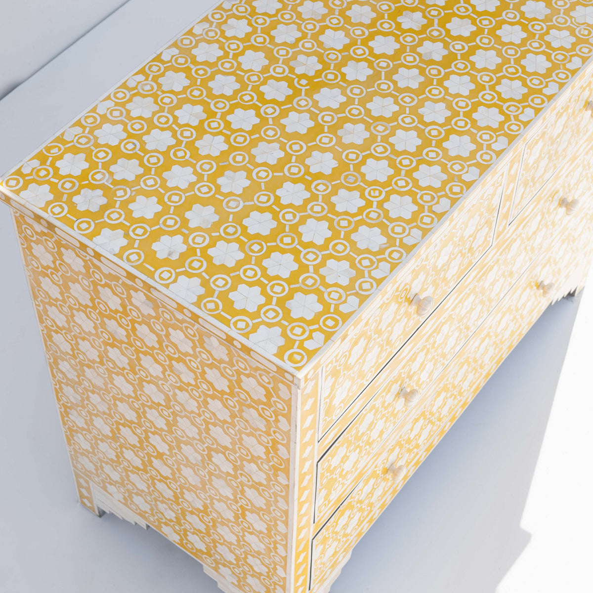 Honeycomb Inlay Four-Drawer Chest - Yellow