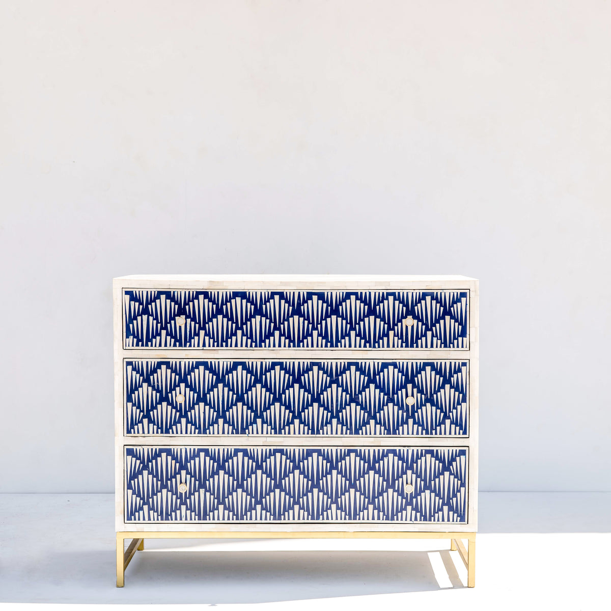 Strata Inlay Three-Drawer Dresser – Cobalt Blue