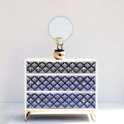 Strata Inlay Three-Drawer Dresser – Cobalt Blue