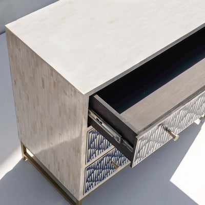 Strata Inlay Three-Drawer Dresser – Cobalt Blue