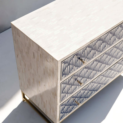 Strata Inlay Three-Drawer Dresser – Cobalt Blue