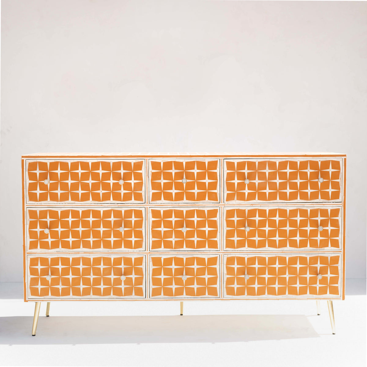 Pixel Starburst Bone Inlay Nine-Drawer Dresser