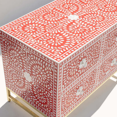 Arabesque Mother of Pearl Inlay Four-Drawer Chest – Red