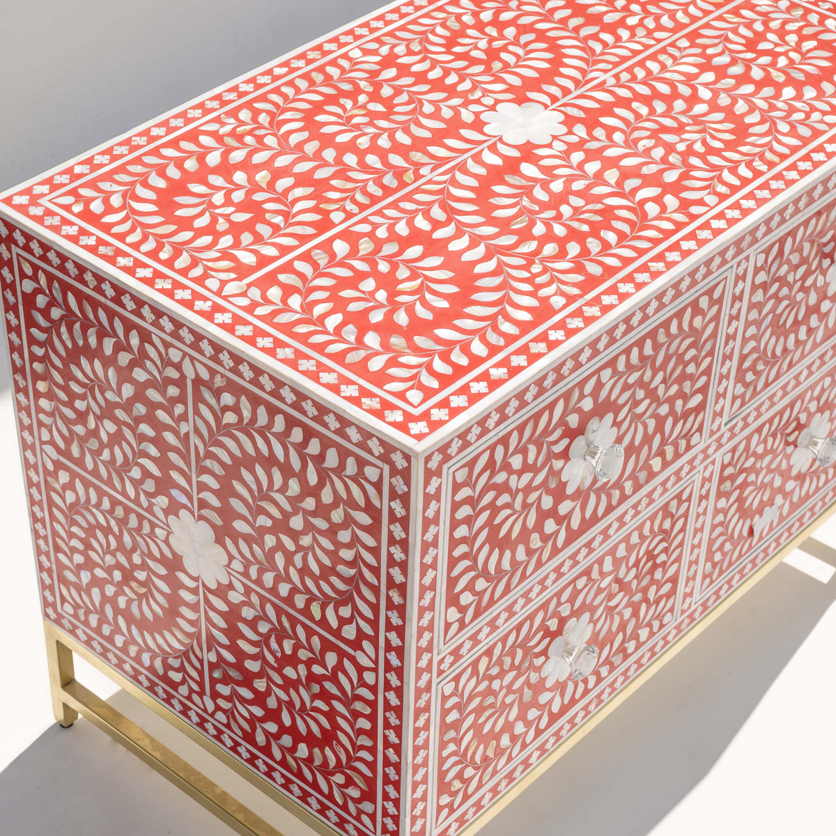 Arabesque Mother of Pearl Inlay Four-Drawer Chest – Red