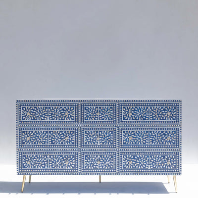 Arabesque Mother of Pearl Inlay Nine-Drawer Dresser – Blue