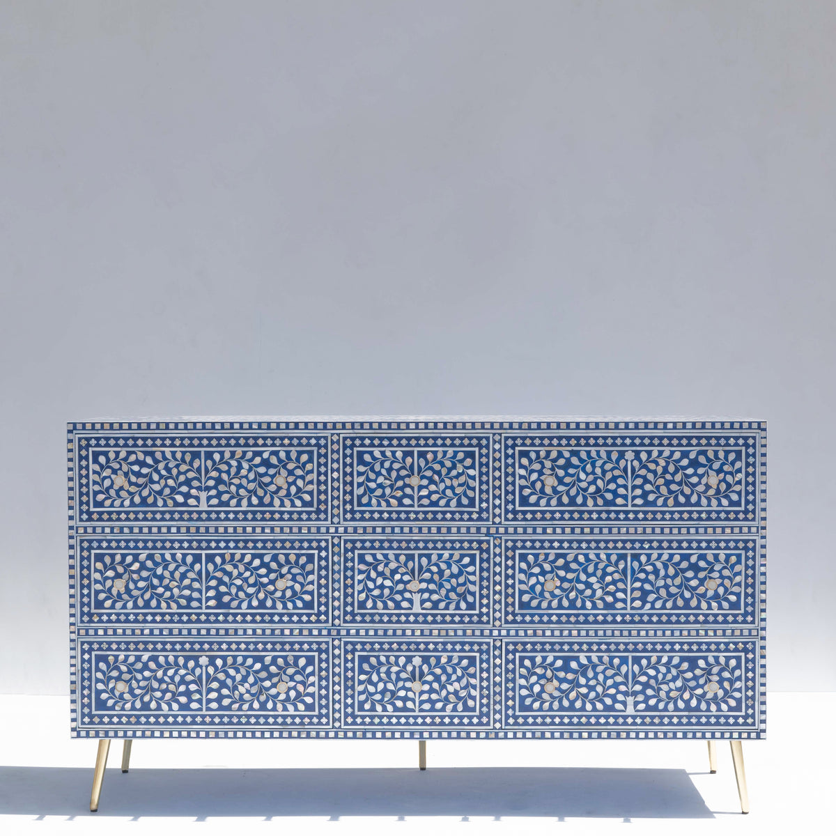 Arabesque Mother of Pearl Inlay Nine-Drawer Dresser – Blue