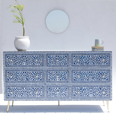 Arabesque Mother of Pearl Inlay Nine-Drawer Dresser – Blue