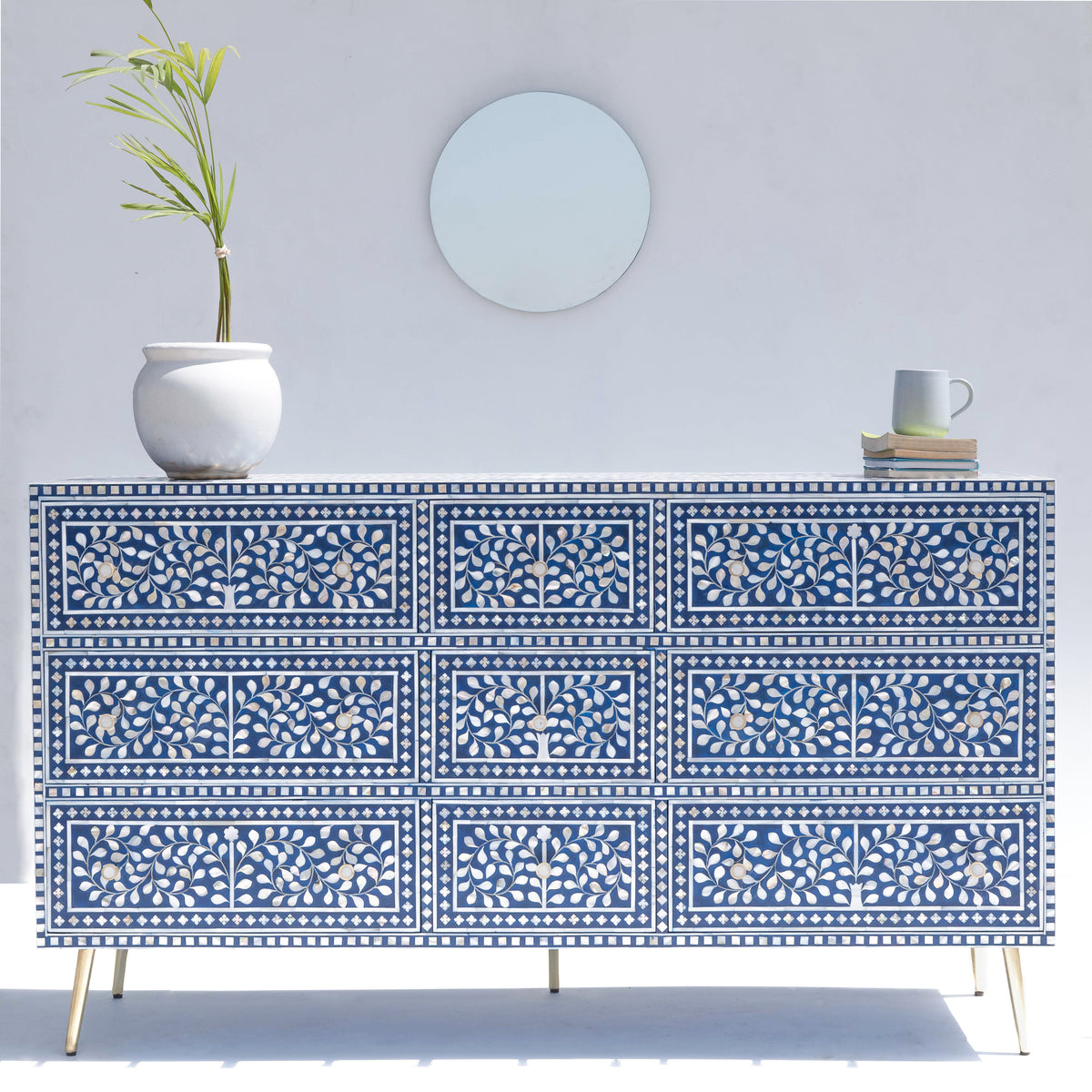 Arabesque Mother of Pearl Inlay Nine-Drawer Dresser – Blue