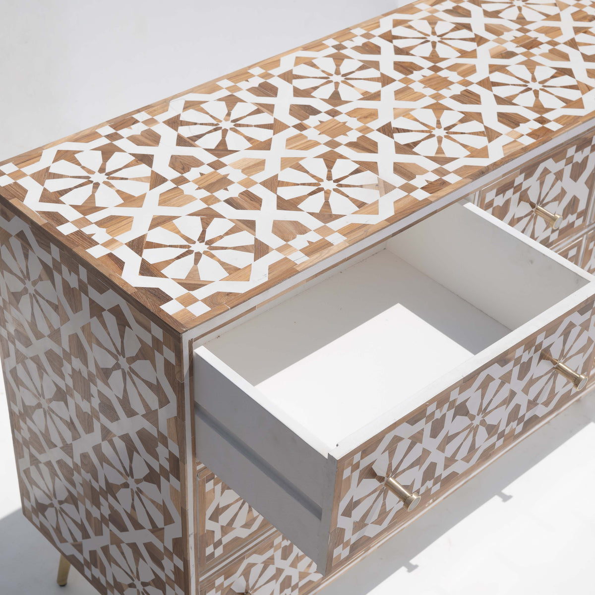 Moroccan Inlay Nine Drawer Dresser - Teak