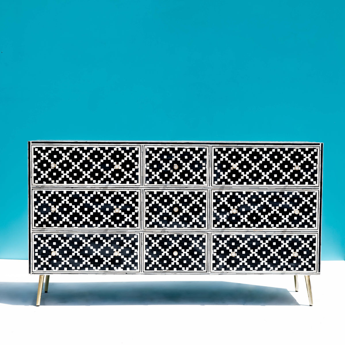 Pixel Lattice Inlay Nine-Drawer Dresser
