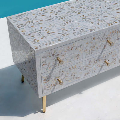 Arabesque Mother of Pearl Six-Drawer Media Console