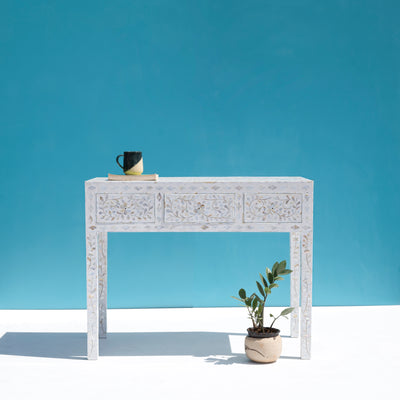 Arabesque Mother of Pearl Inlay Console Table - White