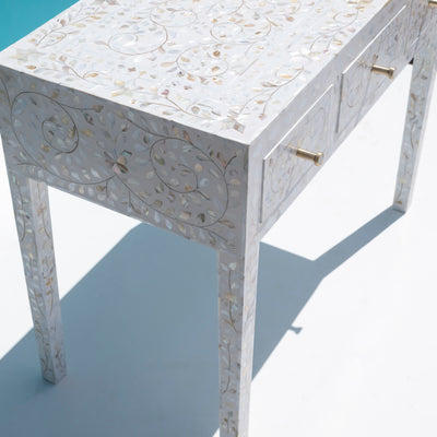Arabesque Mother of Pearl Inlay Console Table - White
