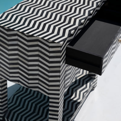 Veyra Inlay Two-Drawer Nightstand - Black & White