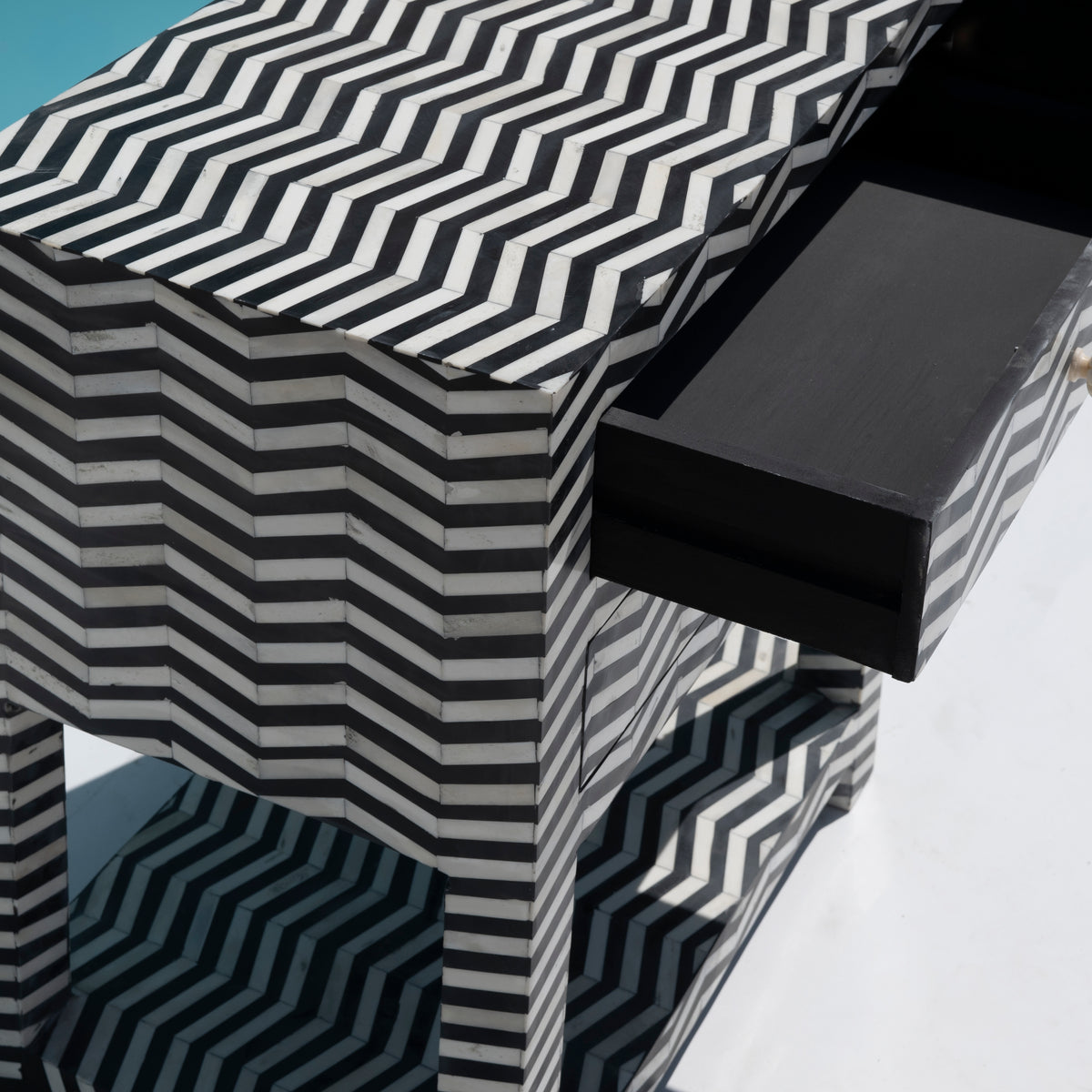 Veyra Inlay Two-Drawer Nightstand - Black & White