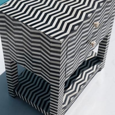 Veyra Inlay Two-Drawer Nightstand - Black & White
