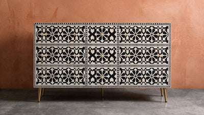 Moroccan Inlay Black Nine Drawer Dresser
