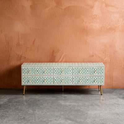 Moroccan Bone Inlay Six-Drawer Media Console
